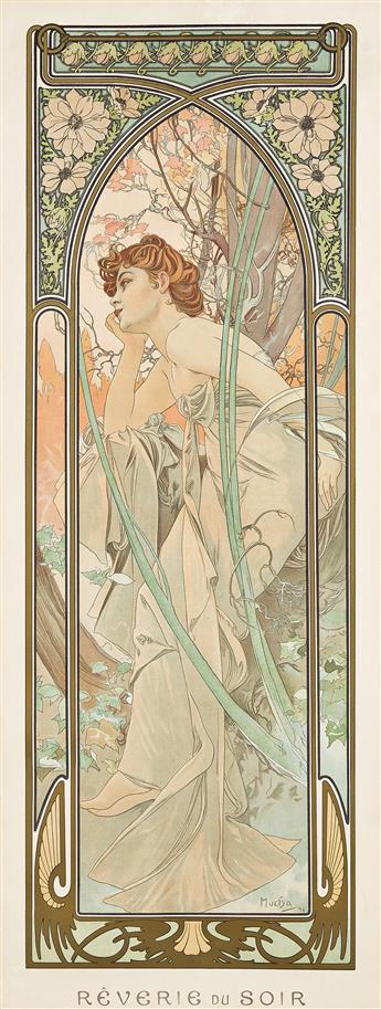 ALPHONSE MUCHA (1860-1939).  [TIMES OF THE DAY]. Group of four decorative panels. 1899. Each 42¾x16½ inches, 108½x42 cm. [F. Champenois